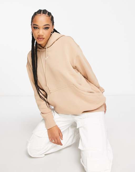 Nike - Oversized hoodie zonder sluiting met mini-swoosh in hennep bruin, 4 van 4