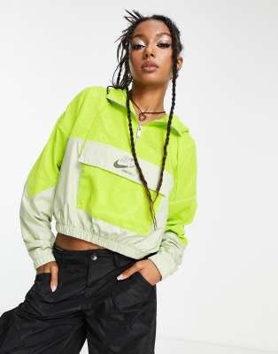 Nike Oversized Mesh Half zip Hooded Jacket In Lime green ModeSens