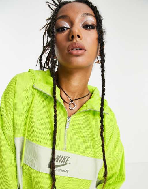 Nike oversized mesh half-zip hooded jacket in lime | ASOS