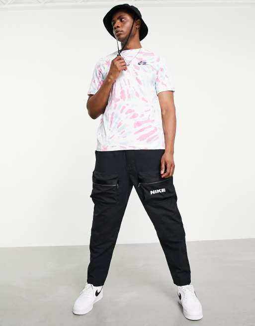 Nike - Oversized T-shirt met verwassen tie-dye in roze en groen, 3 van 4