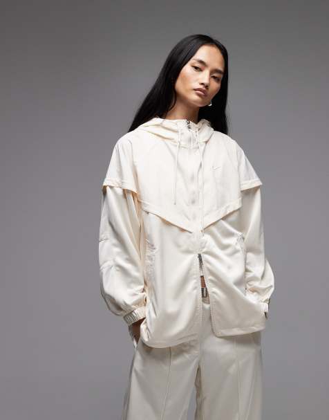 Nike oversized woven track jacket in cream - view 1