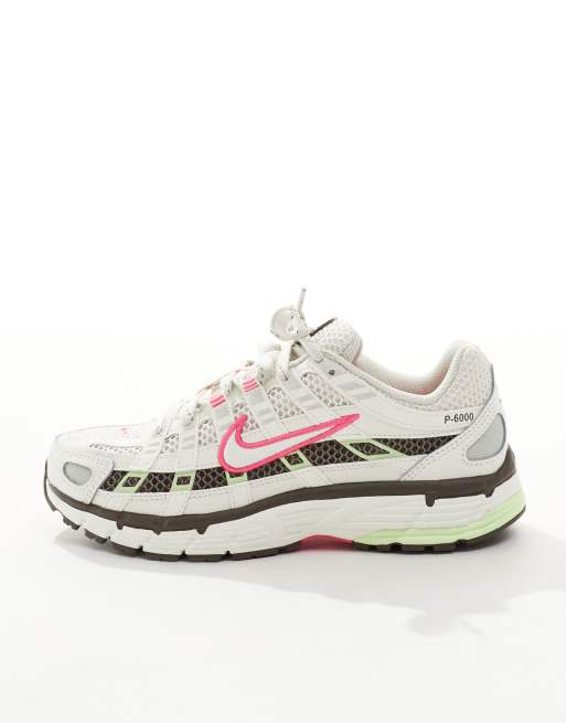 Nike P-6000 sneakers in off white, pink and green