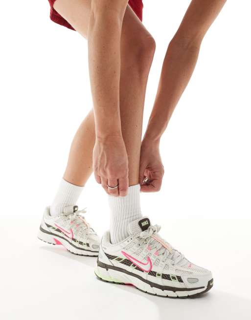 Nike P-6000 sneakers in off white, pink and green