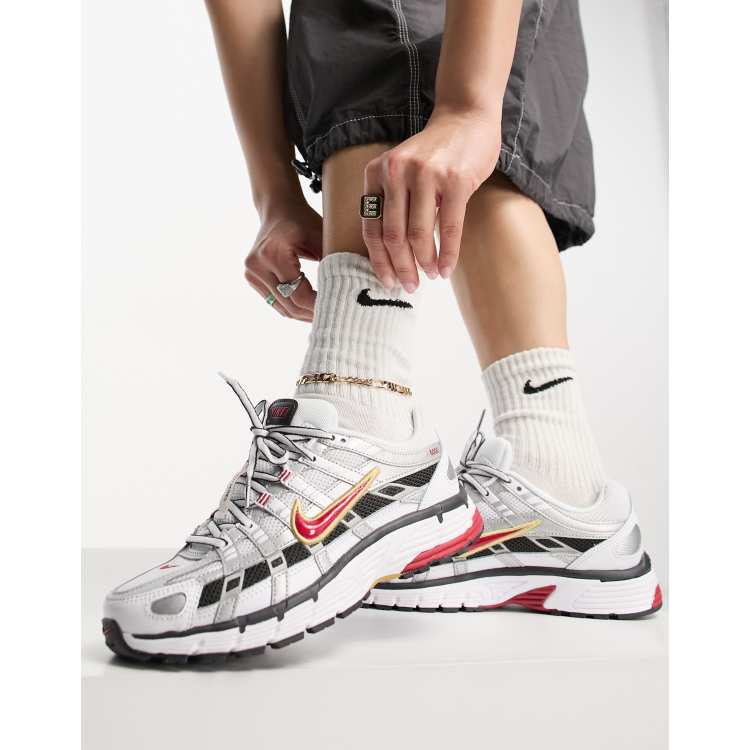 Nike P 6000 sneakers in silver and red ASOS