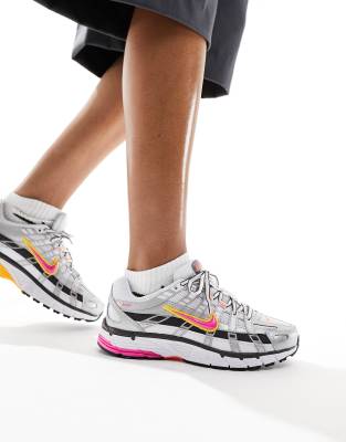 Shop Nike P-6000 Sneakers In Silver With Pink Detail