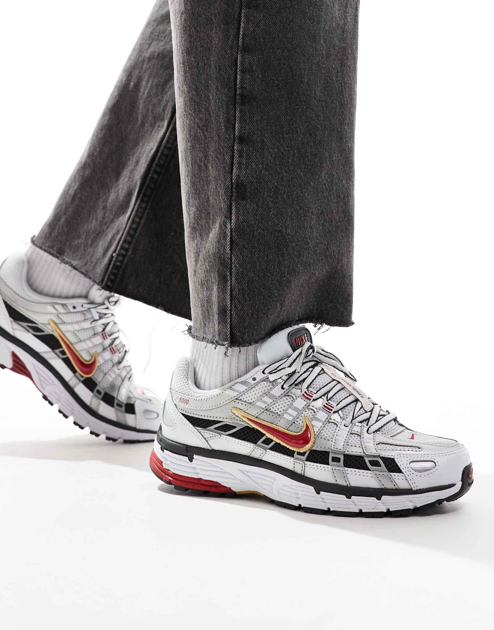 Кроссовки Nike P-6000 белого и красного цветов
