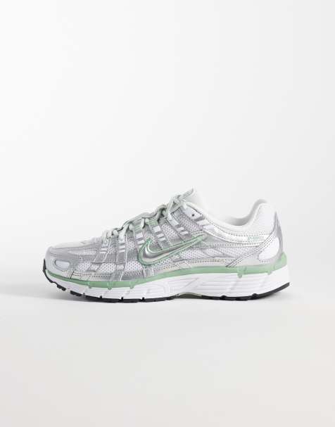 Nike P-6000 trainers in silver and green - view 1