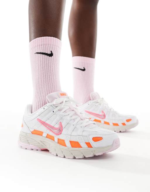 Nike P 6000 trainers in white with pink detail