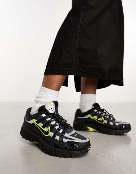 Nike P-6000 unisex trainers in black and voltage green