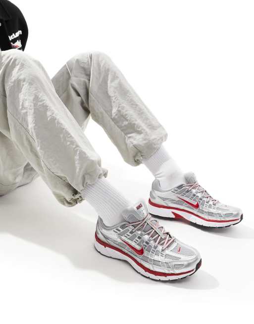 Nike P-6000 trainers in metallic silver and red 