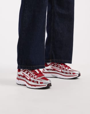  P-6000 unisex trainers in silver and red