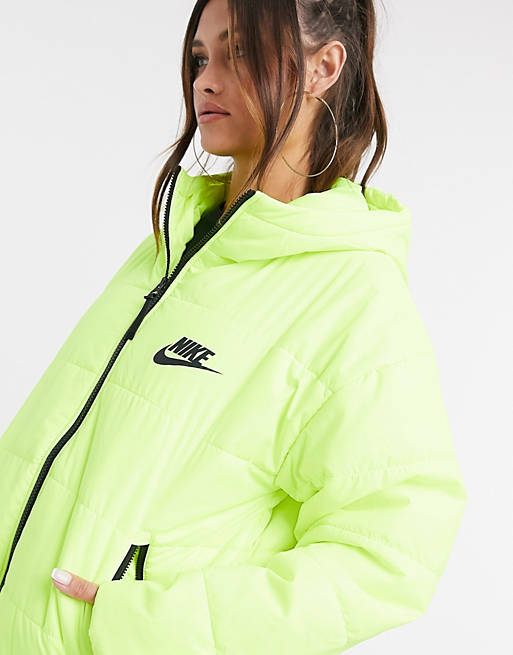 padded jacket with swoosh in neon yellow | ASOS