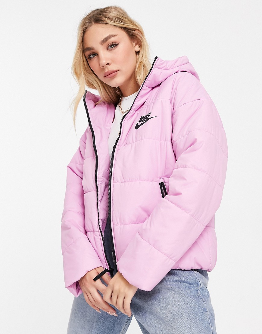 Nike padded jacket with back swoosh in soft pink