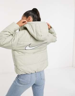 nike padded jacket with back swoosh in pink