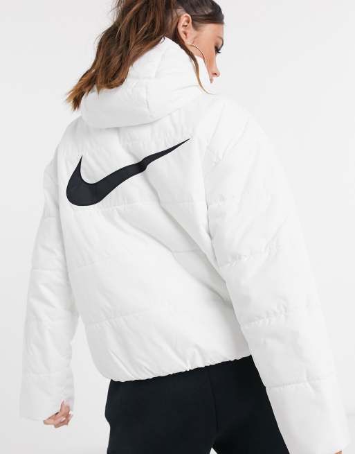 Nike white small 2025 logo padded jacket