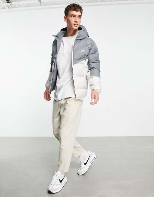 nike padded windrunner jacket in smoke grey and cream colourblock