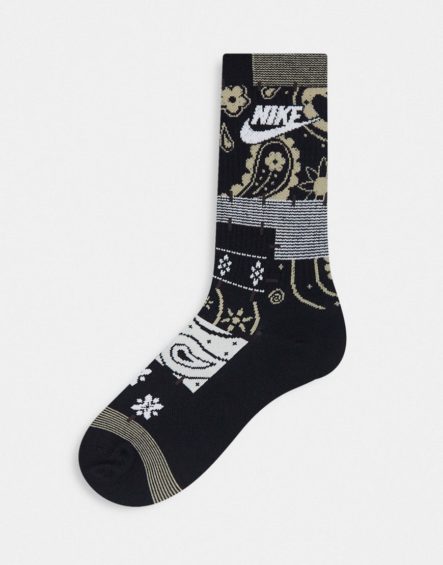 Nike Paisley print crew sock in black