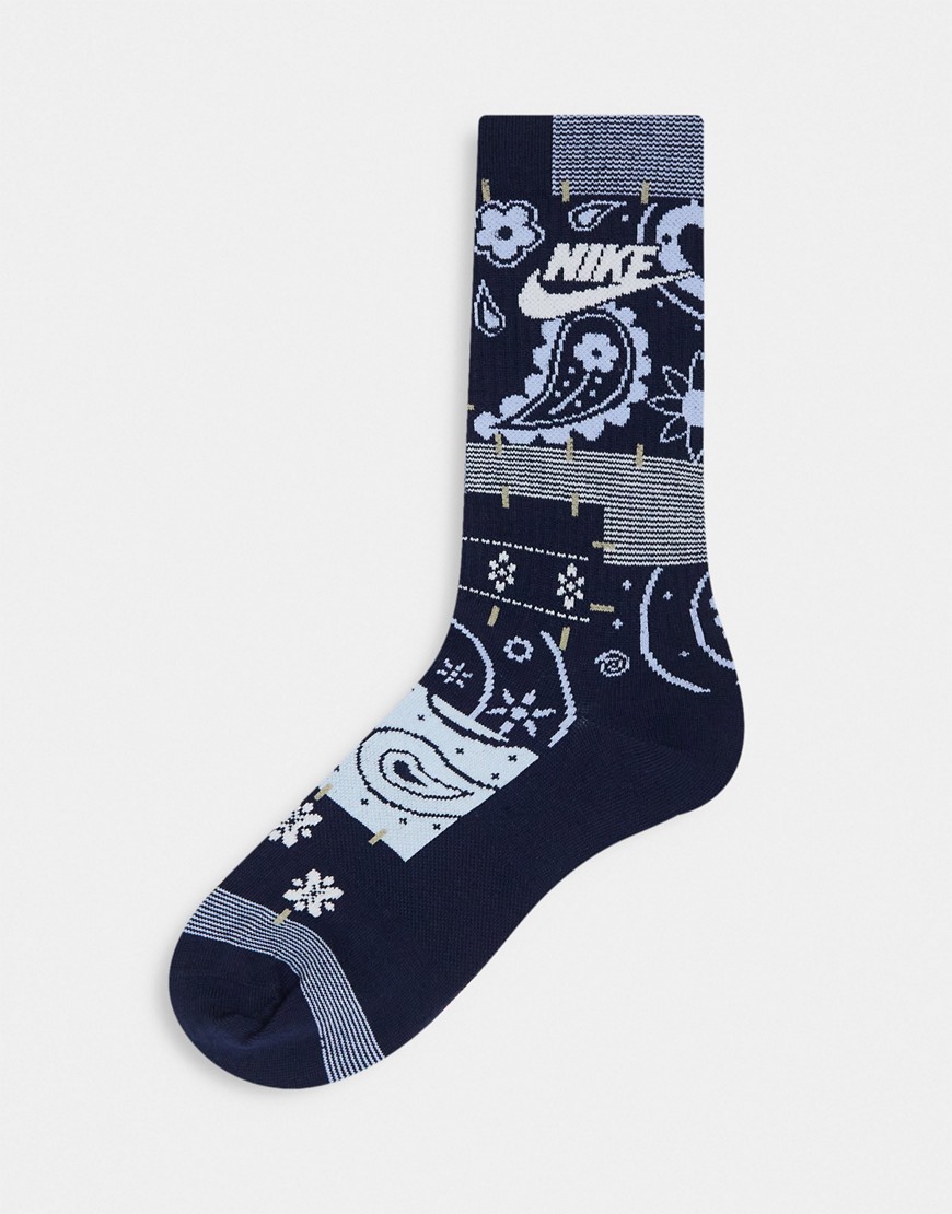 Nike Paisley print crew sock in blue
