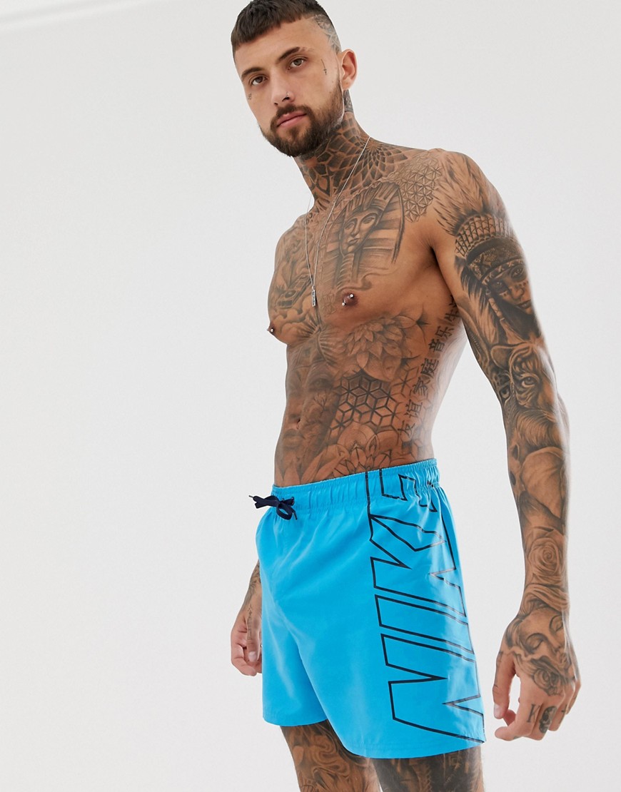 Nike - Pantaloncini da bagno con logo al lato-Blu