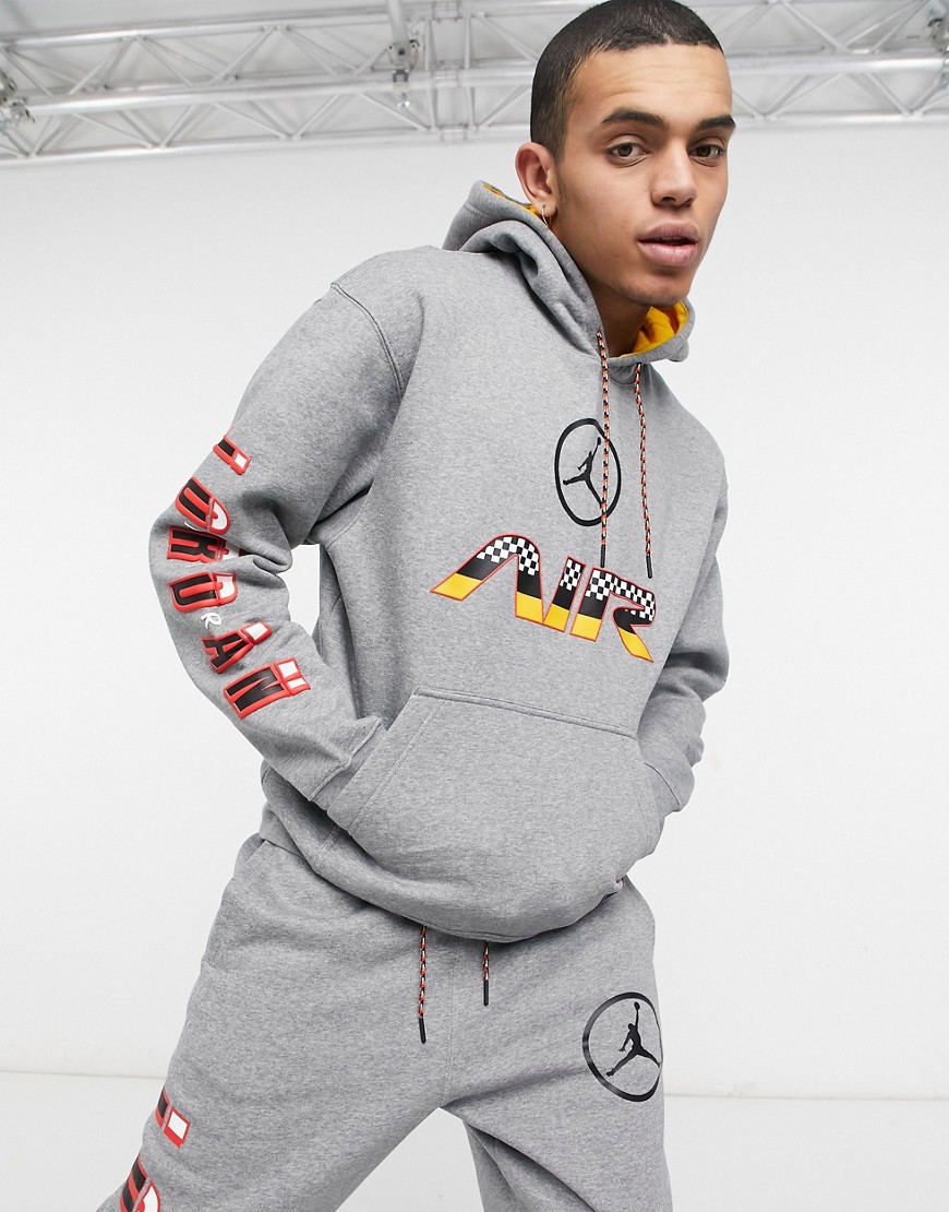 Nike Paris Saint-Germain Jordan logo heavyweight zip up hoodie in black-Grey