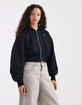 Nike Pheonix Fleece Goddess Dimante Cropped Hoodie In Black