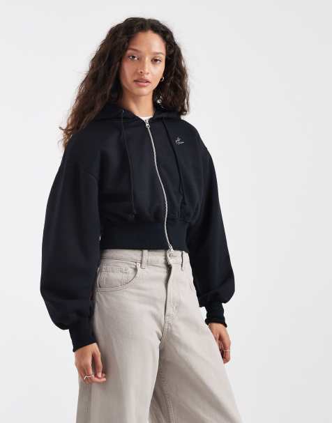 Nike Pheonix Fleece goddess dimante cropped hoodie in black - view 1