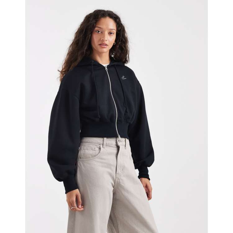 Nike Pheonix Fleece goddess dimante cropped hoodie in black | ASOS