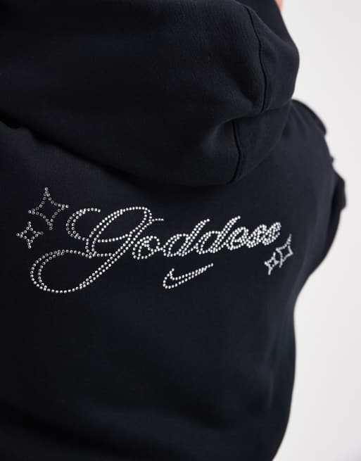 Nike Pheonix Fleece goddess dimante cropped hoodie in black | ASOS