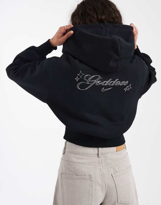 Nike Pheonix Fleece goddess dimante cropped hoodie in black | ASOS