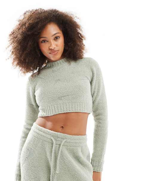 Nike Phoenix Boucle all over print swoosh long sleeve crop top in light green - view 1