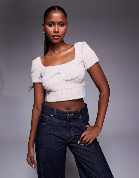 Nike Phoenix cozy boucle crop top in beige - view 1