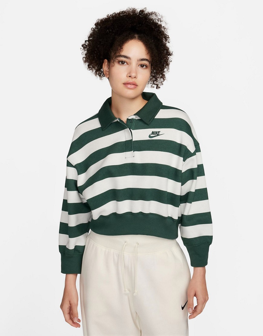 Nike Phoenix Cropped Striped Polo Top In Green