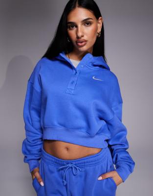 Nike - Phoenix Fleece - Bauchfreier Oversized-Kapuzenpullover in Blau