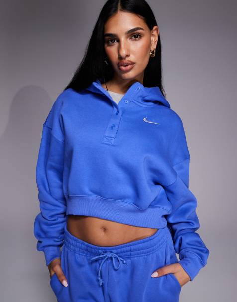 Nike – Phoenix Fleece – Bauchfreier Oversized-Kapuzenpullover in Blau  - view 1