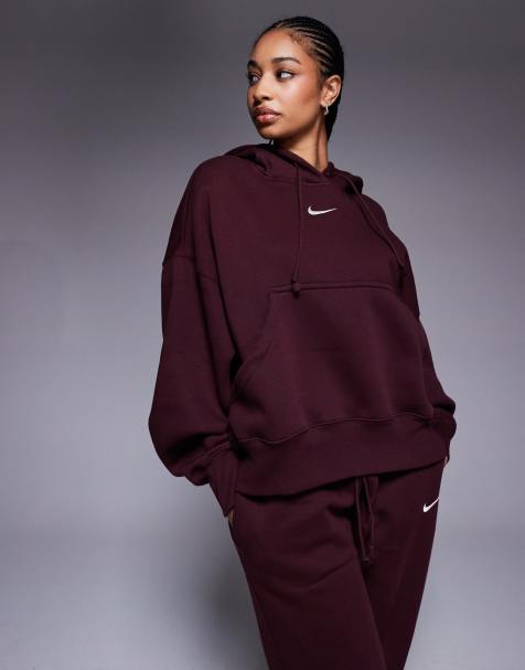 Nike – Phoenix Fleece – Bordowa bluza polarowa super oversize z kapturem - view 1