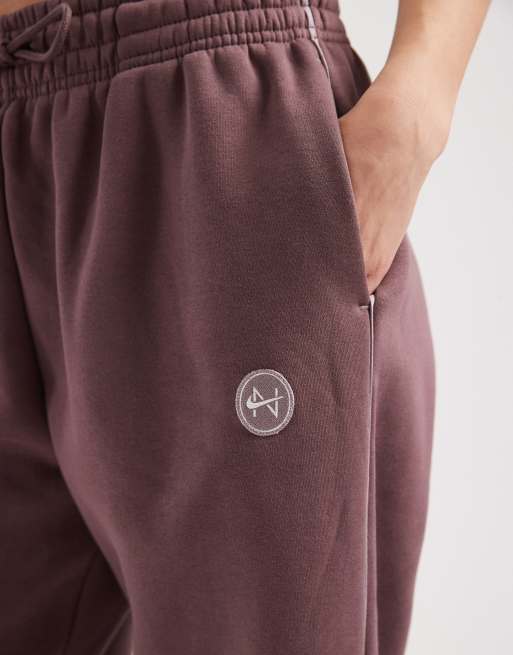Nike - Phoenix Fleece - Brune højtaljede oversized joggingbukser, 4 af 5