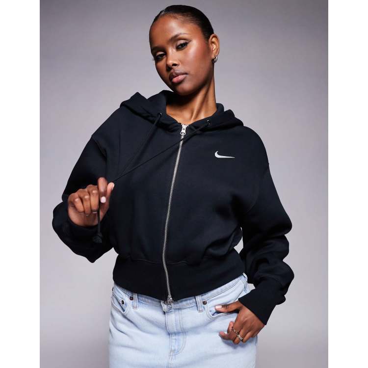 Nike Phoenix Fleece cropped full zip hoodie in black | ASOS