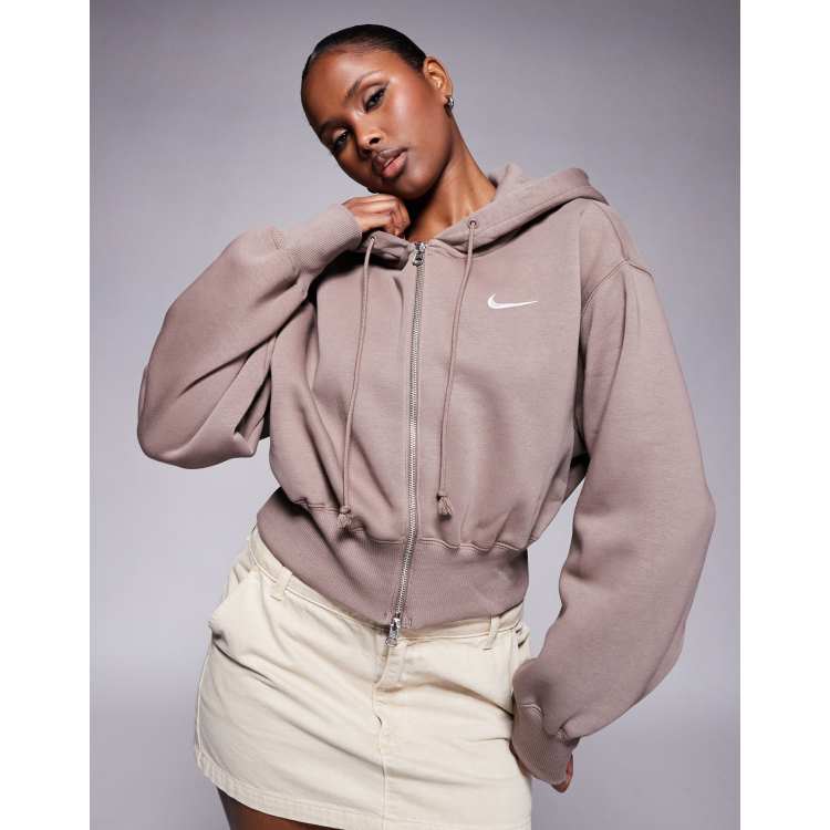 Nike Phoenix Fleece cropped full zip hoodie in brown ASOS