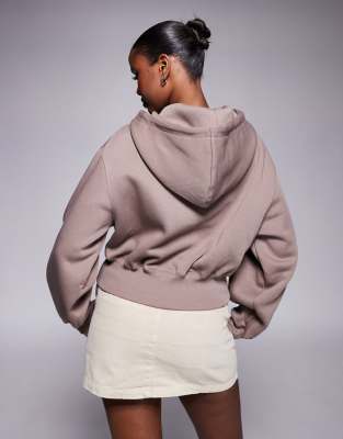 Nike Phoenix Fleece Cropped Full Zip Hoodie In Brown