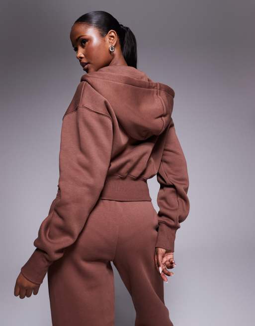 Nike Phoenix Fleece cropped full zip hoodie in brown