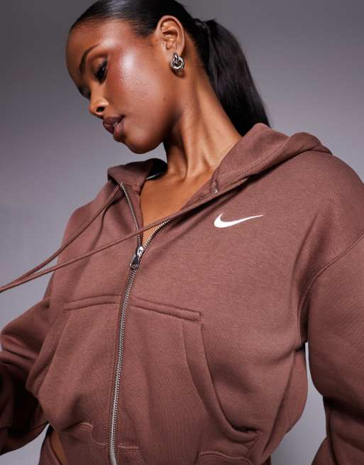 Nike Phoenix Fleece cropped full zip hoodie in brown
