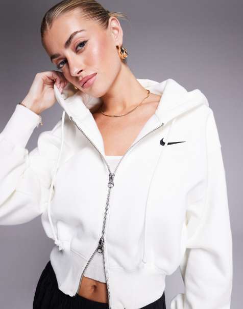 Nike Phoenix Fleece cropped full zip hoodie in cream - view 1