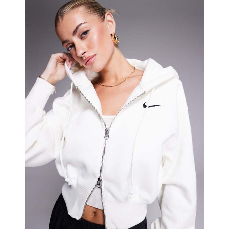 Nike Phoenix Fleece cropped full zip hoodie in cream | ASOS