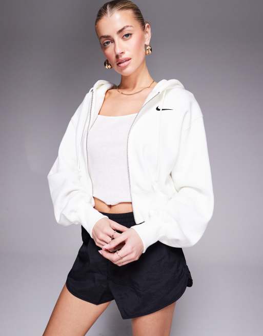 Nike Phoenix Fleece cropped full zip hoodie in cream