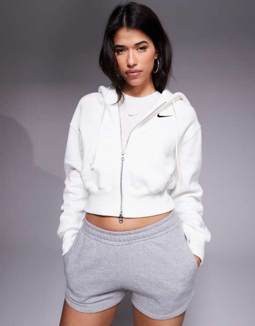 Nike Phoenix Fleece cropped full zip hoodie in cream