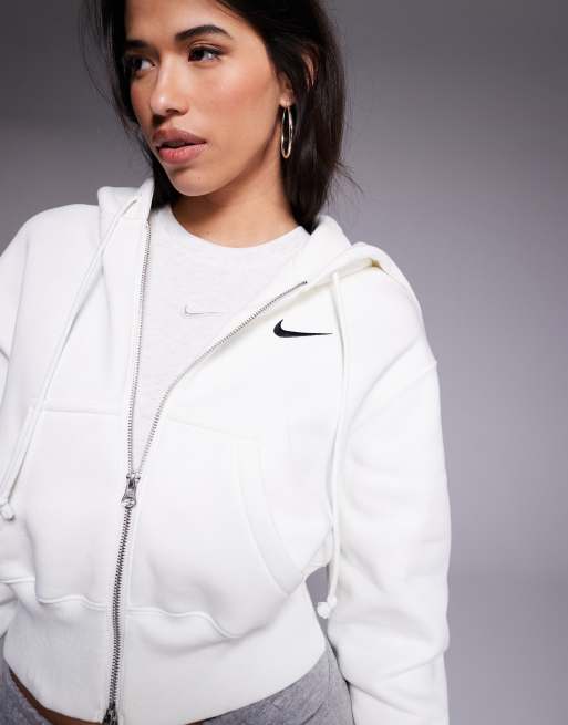 Nike Phoenix Fleece cropped full zip hoodie in cream