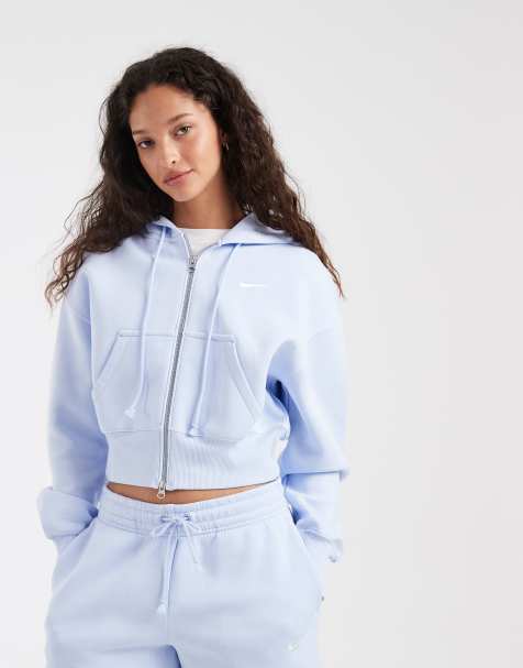 Nike Phoenix Fleece cropped full zip hoodie in light blue  - view 1