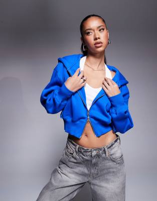 Nike - Phoenix Fleece - Cropped-Kapuzenjacke in Blau mit Reißverschluss