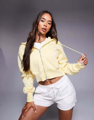 Nike - Phoenix Fleece - Cropped-Kapuzenjacke in Gelb-Rosa