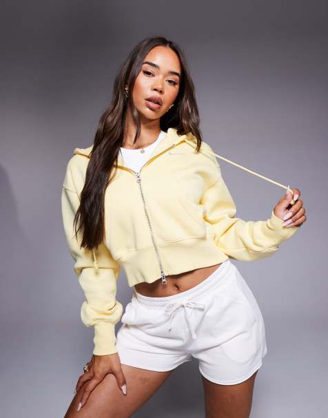 Nike – Phoenix Fleece – Cropped-Kapuzenjacke in Gelb - view 1